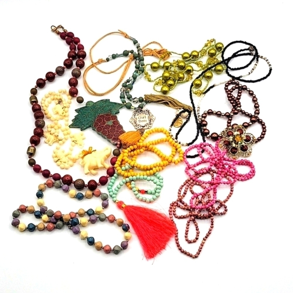 Lot of Vintage Beaded Necklaces Various Colors & Lengths 10 Necklaces Total